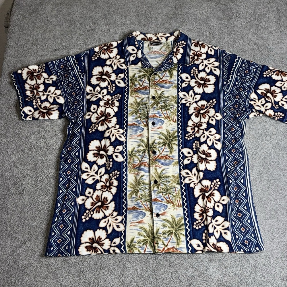 Vintage Street Culture Hawaiian Button Up‎ Shirt Blue XL Palms Floral